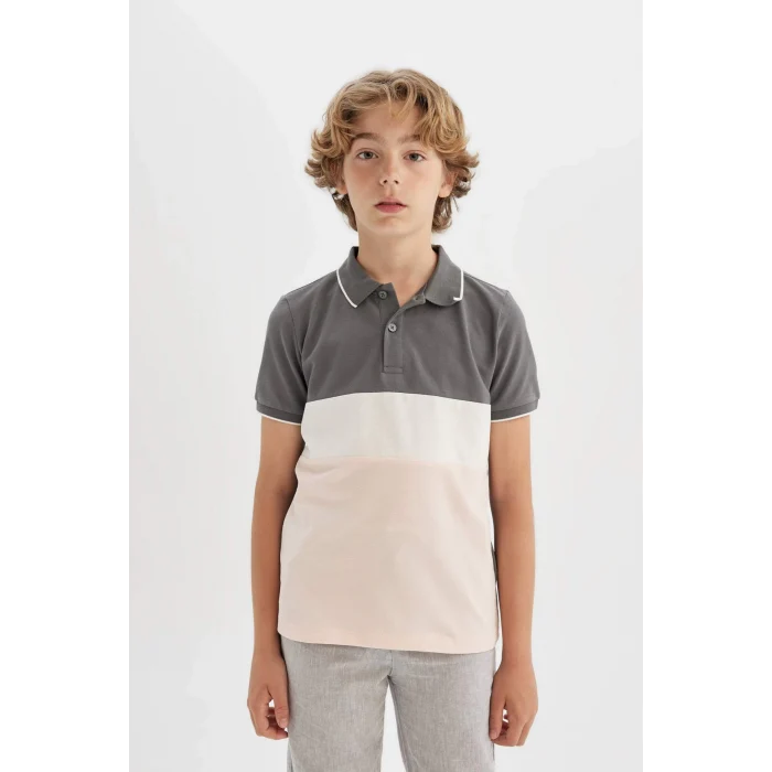 Defacto C2603 Gri Erkek Çocuk Pike Kısa Kollu Polo Tişört