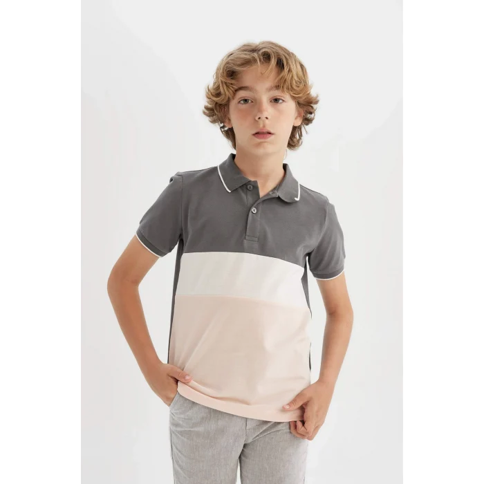 Defacto C2603 Gri Erkek Çocuk Pike Kısa Kollu Polo Tişört