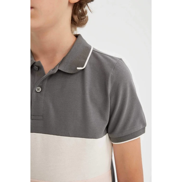 Defacto C2603 Gri Erkek Çocuk Pike Kısa Kollu Polo Tişört