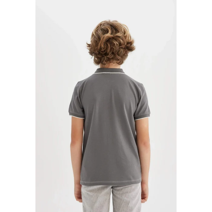Defacto C2603 Gri Erkek Çocuk Pike Kısa Kollu Polo Tişört