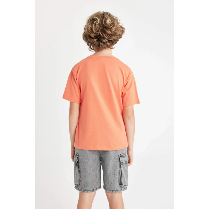 Defacto D2425 Turuncu Erkek Çocuk Bisiklet Yaka Baskılı Kısa Kollu Tişört
