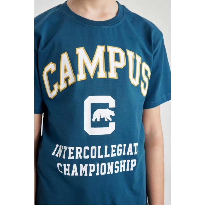 Defacto B9989 Mavi Erkek Çocuk 2li Takım Baskılı Kısa Kollu Tişört Şort