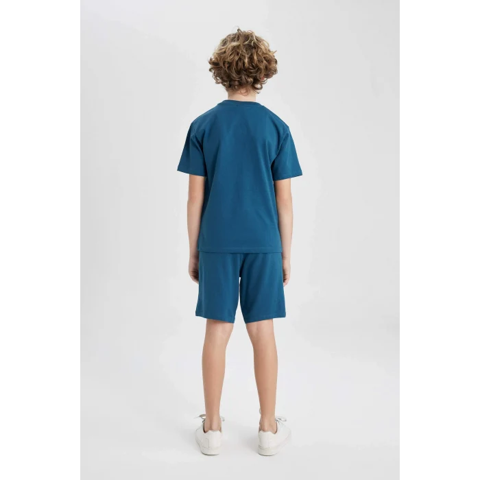 Defacto B9989 Mavi Erkek Çocuk 2li Takım Baskılı Kısa Kollu Tişört Şort