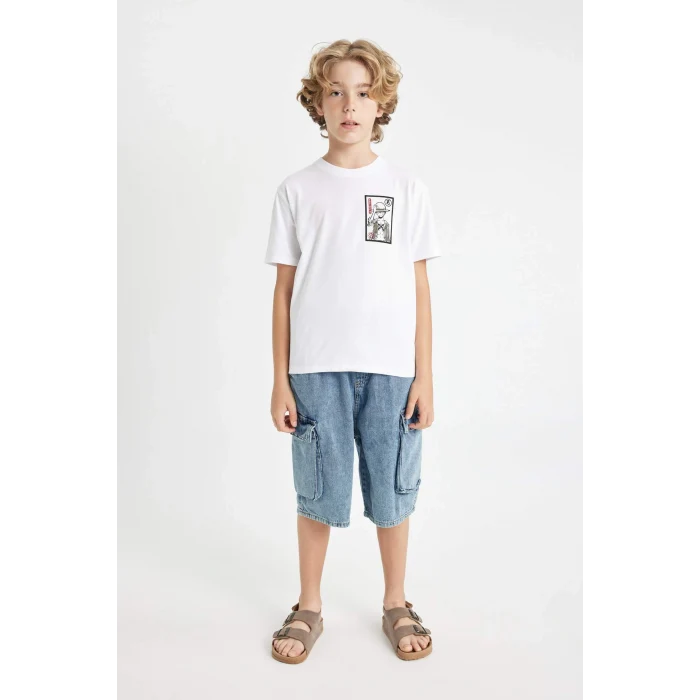 Defacto D2408 Beyaz Erkek Çocuk One Piece Bisiklet Yaka Kısa Kollu Tişört
