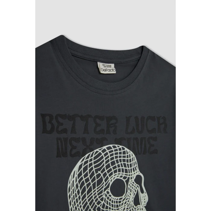 Defacto C6255 Antrasit Erkek Çocuk Bisiklet Yaka Renk Şekil Değiştiren Basklı Kısa Kollu Tişört