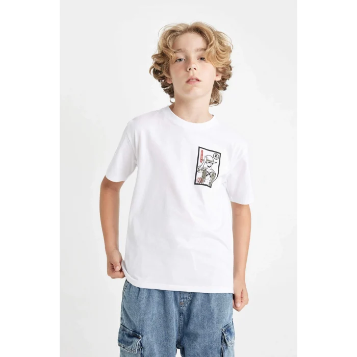 Defacto D2408 Beyaz Erkek Çocuk One Piece Bisiklet Yaka Kısa Kollu Tişört