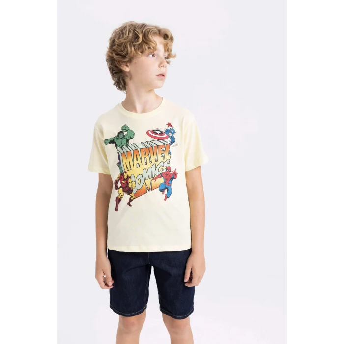 Defacto C0513 Sarı Erkek Çocuk Marvel Comics Bisiklet Yaka Kısa Kollu Tişört