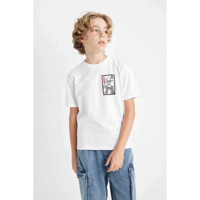 Defacto D2408 Beyaz Erkek Çocuk One Piece Bisiklet Yaka Kısa Kollu Tişört