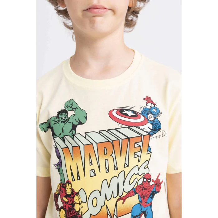 Defacto C0513 Sarı Erkek Çocuk Marvel Comics Bisiklet Yaka Kısa Kollu Tişört