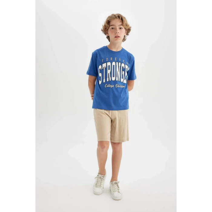 Defacto C2182 Mavi Erkek Çocuk 2li Takım Baskılı Kısa Kollu Tişört Şort