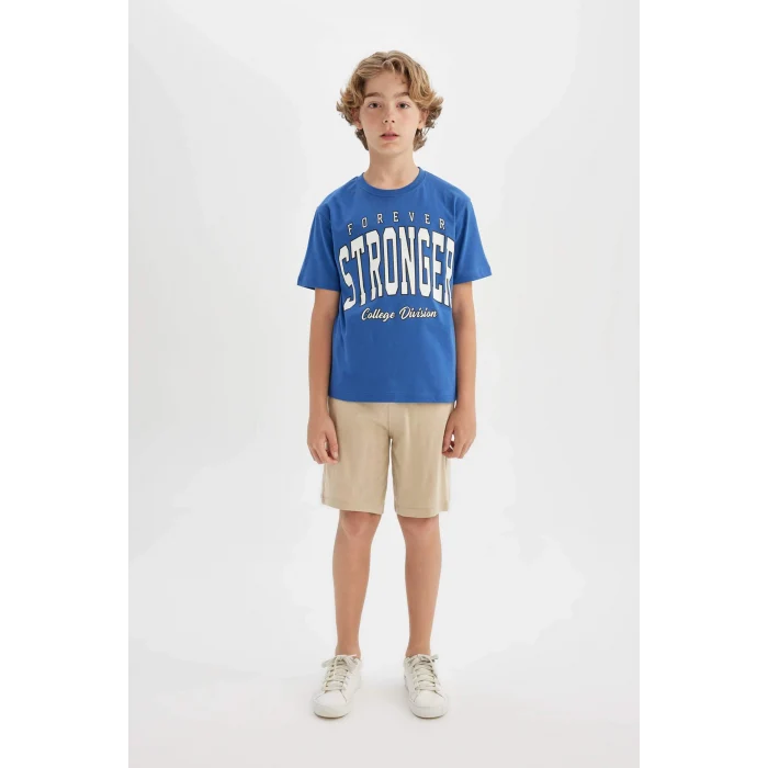 Defacto C2182 Mavi Erkek Çocuk 2li Takım Baskılı Kısa Kollu Tişört Şort