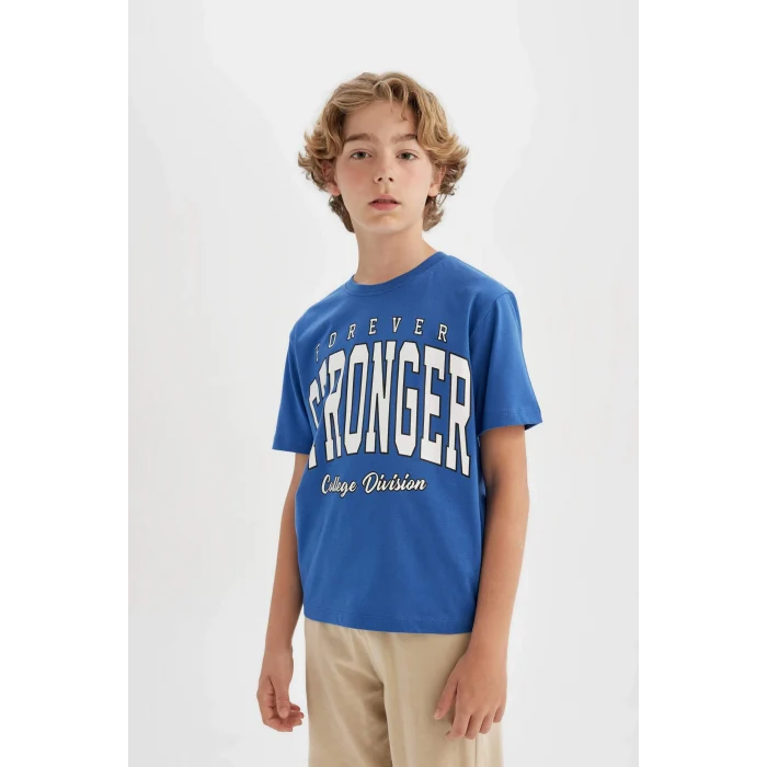 Defacto C2182 Mavi Erkek Çocuk 2li Takım Baskılı Kısa Kollu Tişört Şort