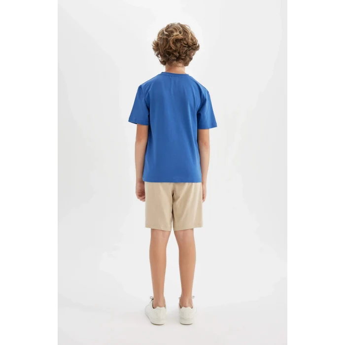 Defacto C2182 Mavi Erkek Çocuk 2li Takım Baskılı Kısa Kollu Tişört Şort