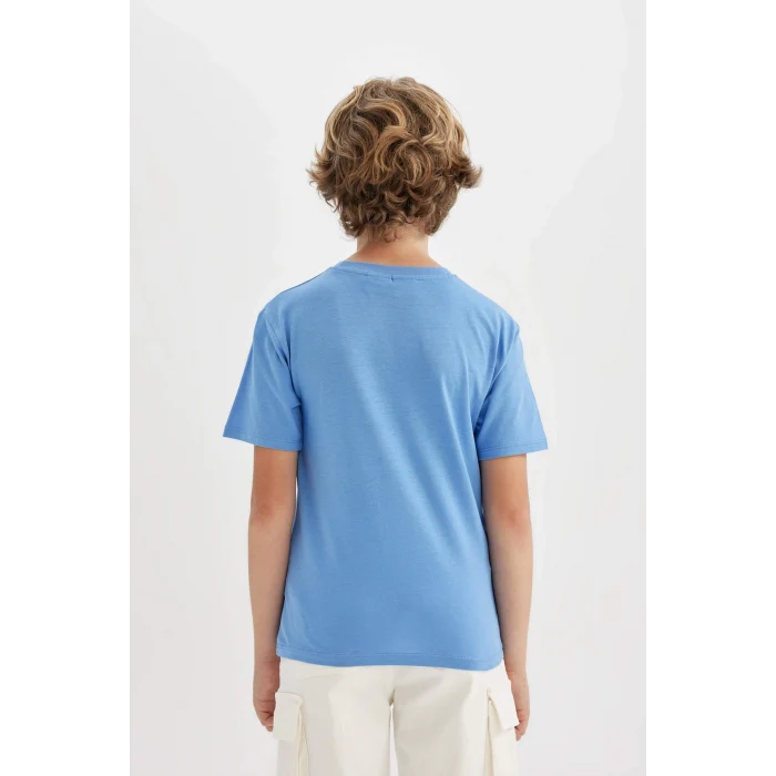 Defacto C3105 Mavi Erkek Çocuk Marvel Avengers Bisiklet Yaka Kısa Kollu Tişört