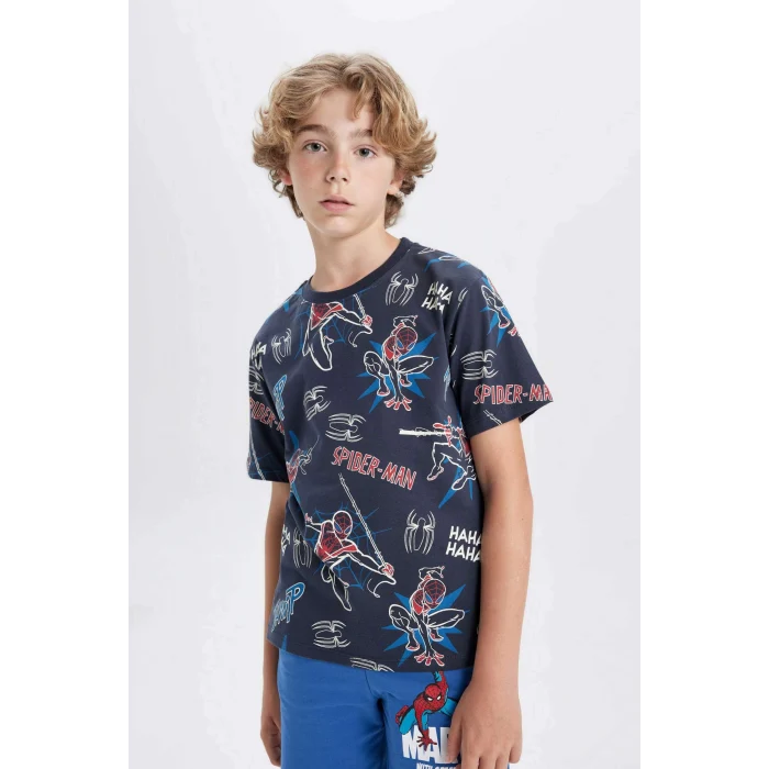 Defacto C3114 Antrasit Erkek Çocuk Marvel Spiderman Bisiklet Yaka Kısa Kollu Tişört