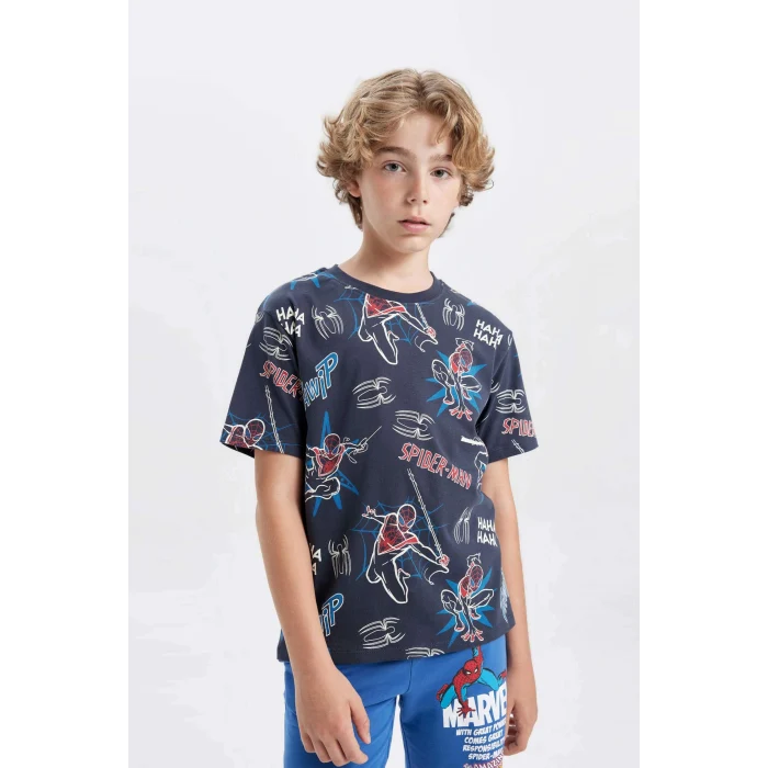 Defacto C3114 Antrasit Erkek Çocuk Marvel Spiderman Bisiklet Yaka Kısa Kollu Tişört