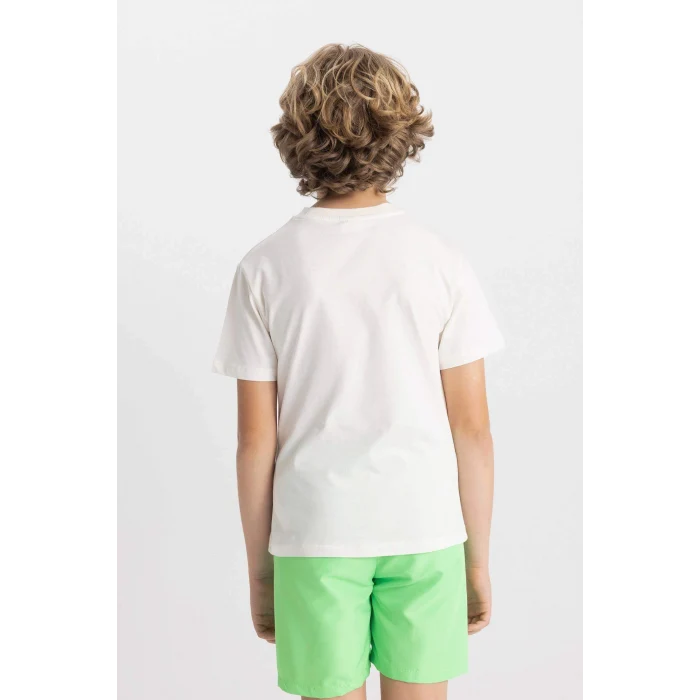 Defacto C6257 Ekru Erkek Çocuk Bisiklet Yaka Renk Şekil Değiştiren Basklı Kısa Kollu Tişört
