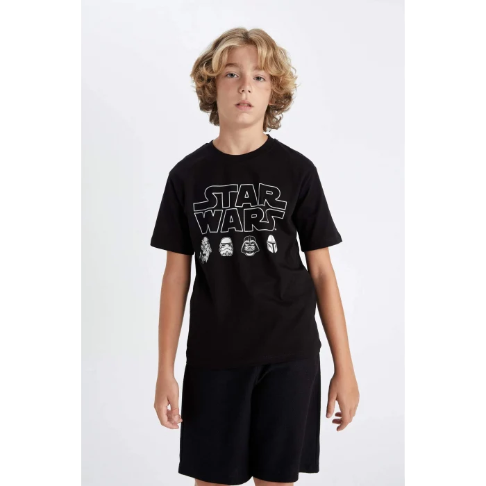 Defacto D2101 Siyah Erkek Çocuk Star Wars Bisiklet Yaka Kısa Kollu Tişört