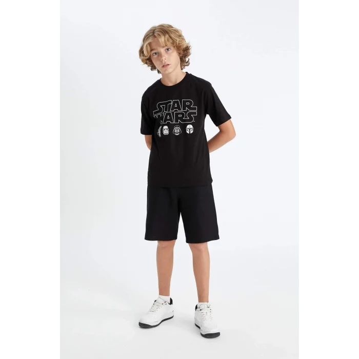 Defacto D2101 Siyah Erkek Çocuk Star Wars Bisiklet Yaka Kısa Kollu Tişört