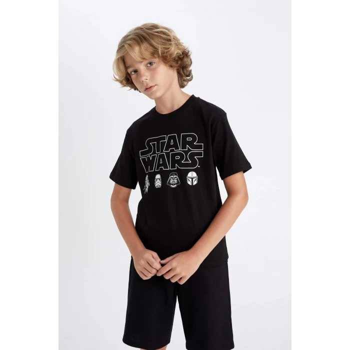 Defacto D2101 Siyah Erkek Çocuk Star Wars Bisiklet Yaka Kısa Kollu Tişört
