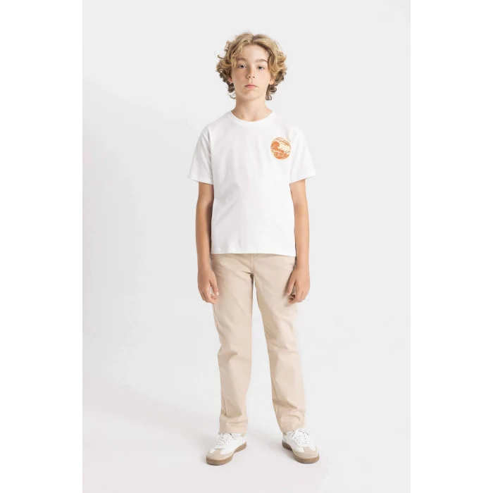 Defacto D2418 Beyaz Erkek Çocuk Bisiklet Yaka Baskılı Kısa Kollu Tişört