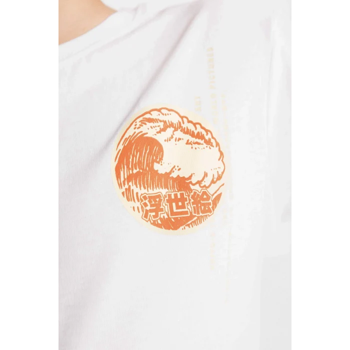 Defacto D2418 Beyaz Erkek Çocuk Bisiklet Yaka Baskılı Kısa Kollu Tişört