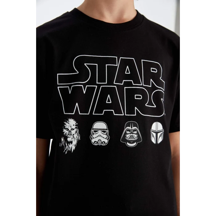 Defacto D2101 Siyah Erkek Çocuk Star Wars Bisiklet Yaka Kısa Kollu Tişört