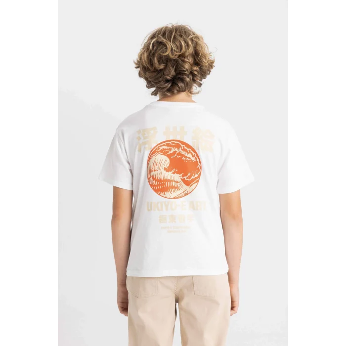 Defacto D2418 Beyaz Erkek Çocuk Bisiklet Yaka Baskılı Kısa Kollu Tişört