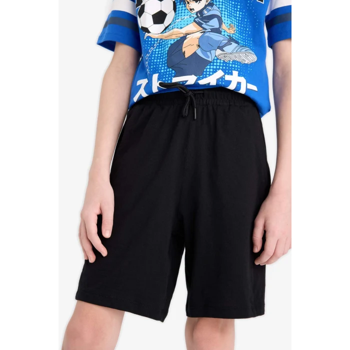 Defacto E2819 Mavi Erkek Çocuk 2li Takım Kısa Kollu Baskılı Tişört Esnek Belli Şort Alt