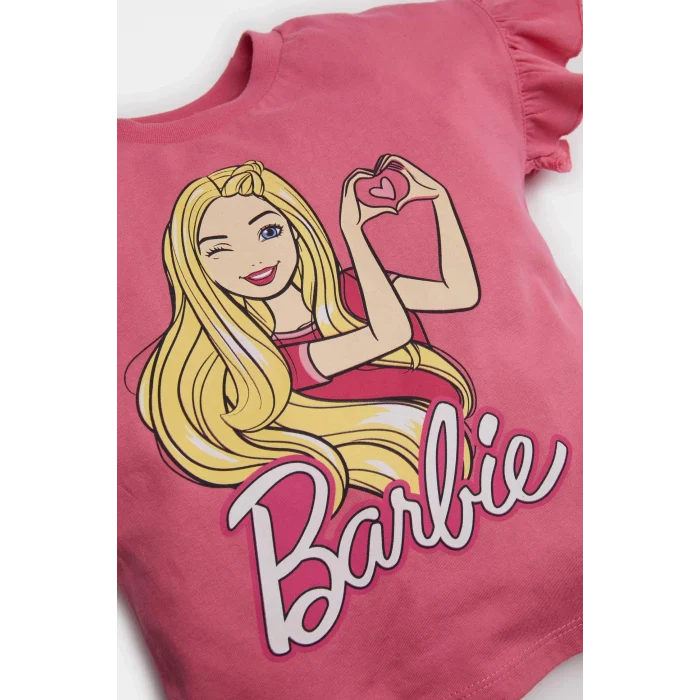 Defacto E9128 Pembe Kız Bebek Barbie 2li Takım Kısa Kollu Tişört Beli Lastikli Şort