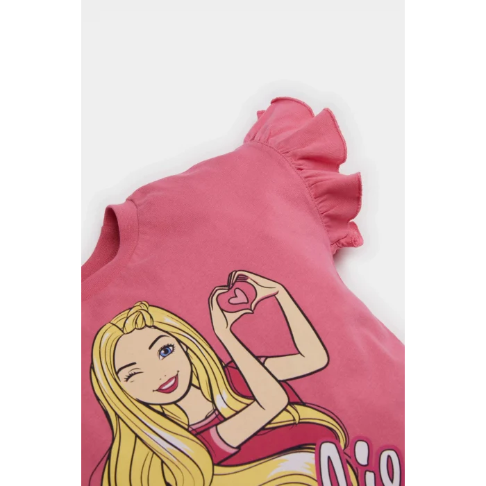 Defacto E9128 Pembe Kız Bebek Barbie 2li Takım Kısa Kollu Tişört Beli Lastikli Şort