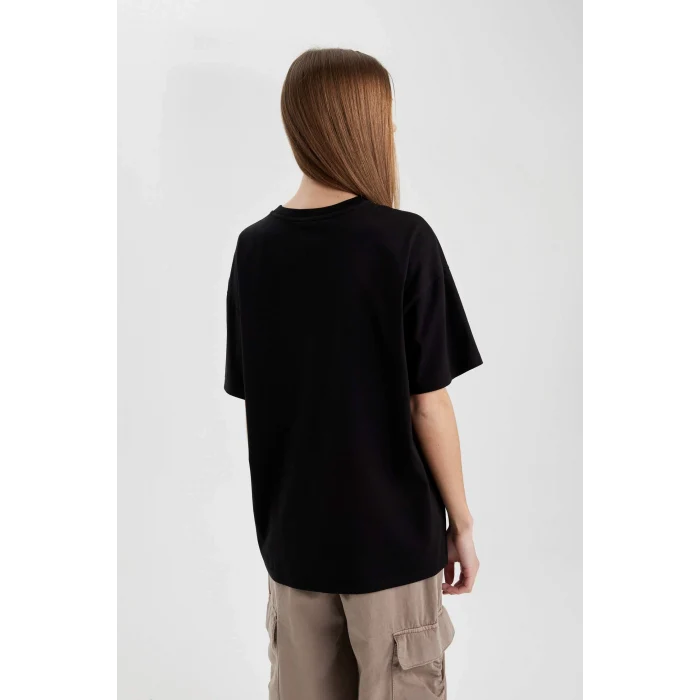 Defacto C3771 Siyah Rolling Stones Oversize Geniş Kalıp Bisiklet Yaka Kısa Kollu Tişört