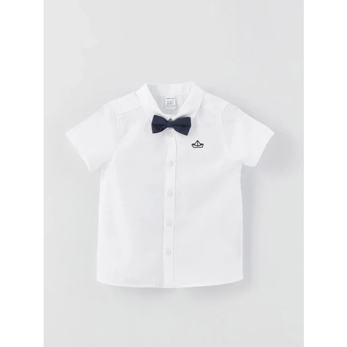 LCW baby Beyaz Kısa Kollu Nakış Detaylı Erkek Bebek Gömlek ve Papyon 2li