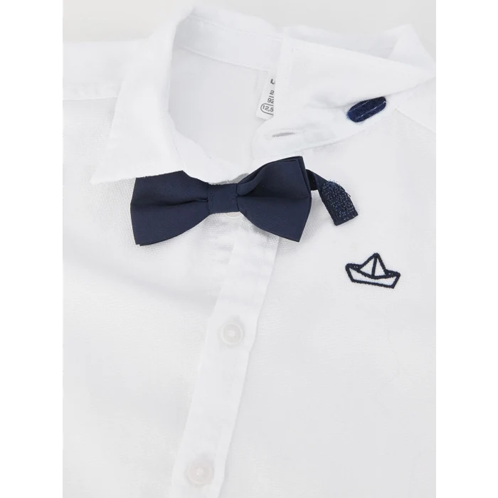 LCW baby Beyaz Kısa Kollu Nakış Detaylı Erkek Bebek Gömlek ve Papyon 2li
