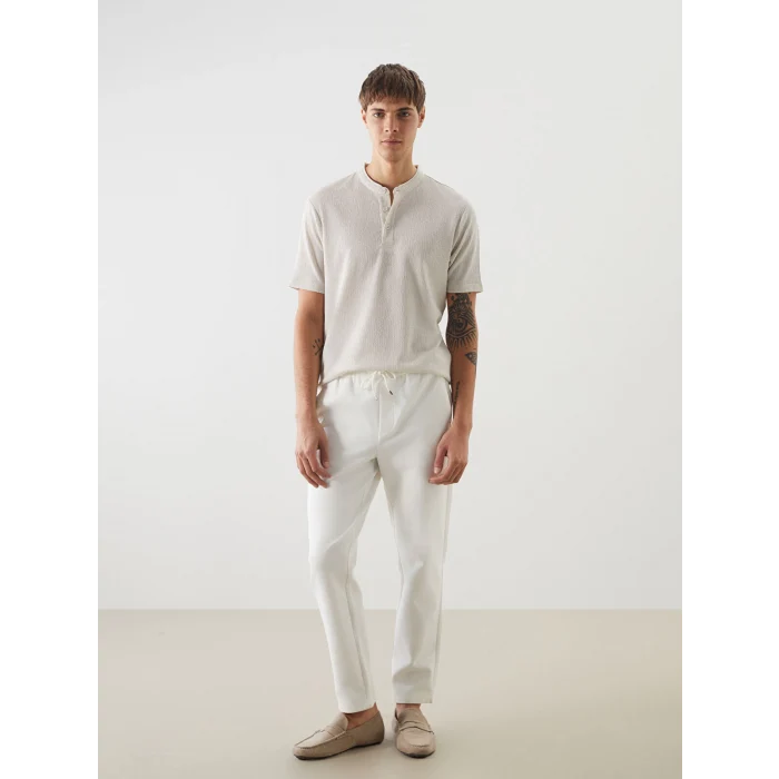 LCW Vision Bej Hakim Yaka Desenli Düğmeli Erkek Dokulu Tişört