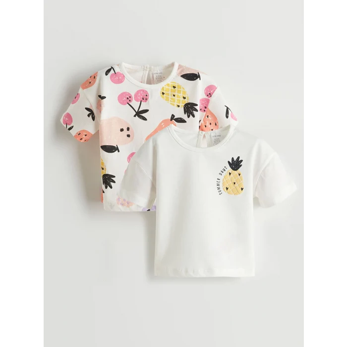 LCW baby Bej Meyve Baskılı Kız Bebek Tişört 2li