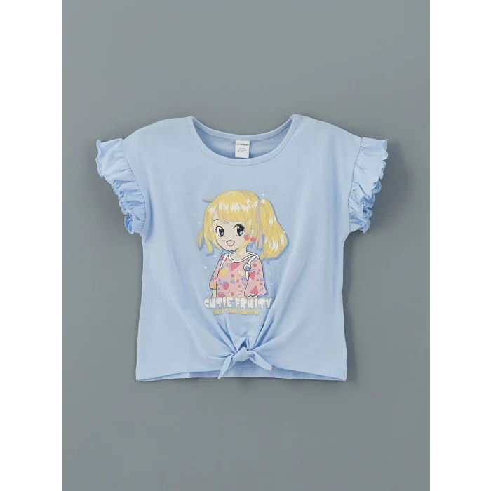 LCW Kids Lila Baskılı Penye Fırfırlı Kız Çocuk Tişört 2li