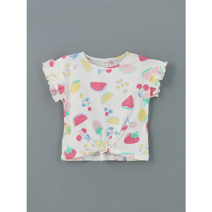 LCW Kids Lila Baskılı Penye Fırfırlı Kız Çocuk Tişört 2li