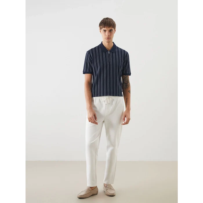 LCW Vision Lacivert Polo Yaka Çizgili Erkek Tişört