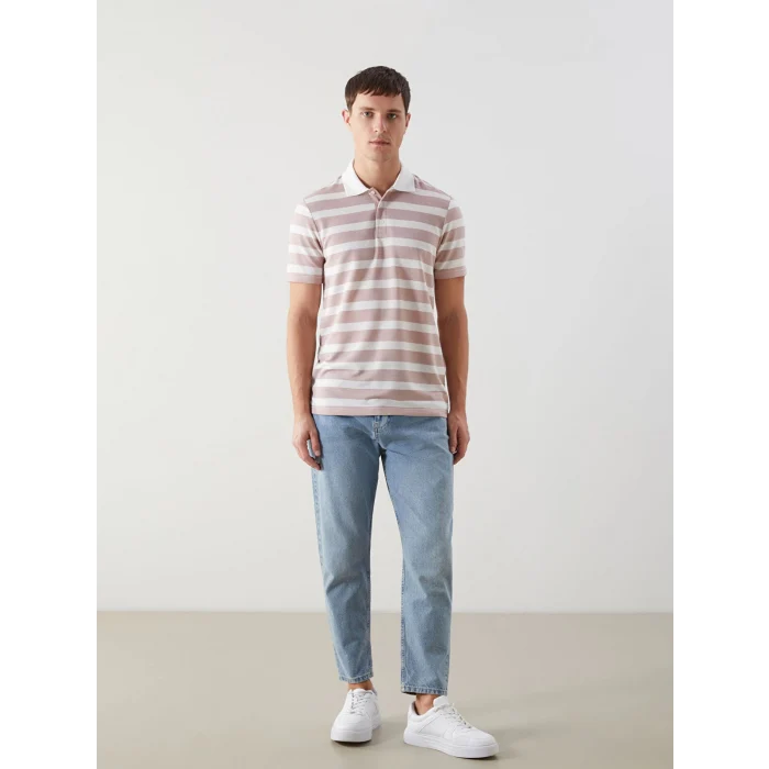 LCWAIKIKI Classic Pembe Polo Yaka Kısa Kollu Çizgili Erkek Tişört