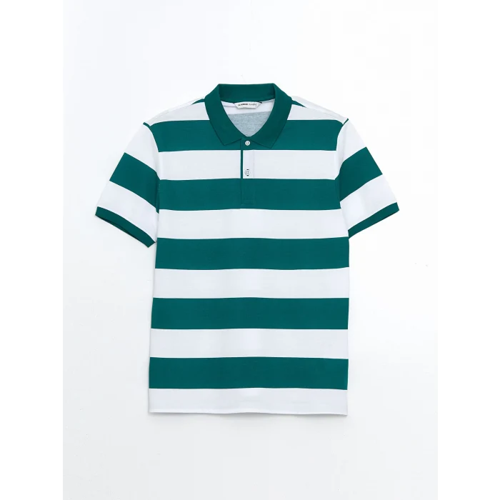 LCWAIKIKI Classic Yeşil Polo Yaka Kısa Kollu Çizgili Pike Erkek Tişört