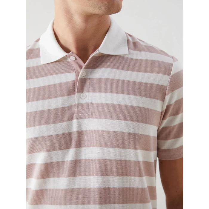 LCWAIKIKI Classic Pembe Polo Yaka Kısa Kollu Çizgili Erkek Tişört