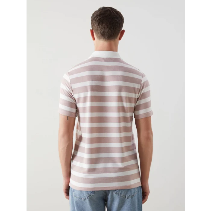 LCWAIKIKI Classic Pembe Polo Yaka Kısa Kollu Çizgili Erkek Tişört