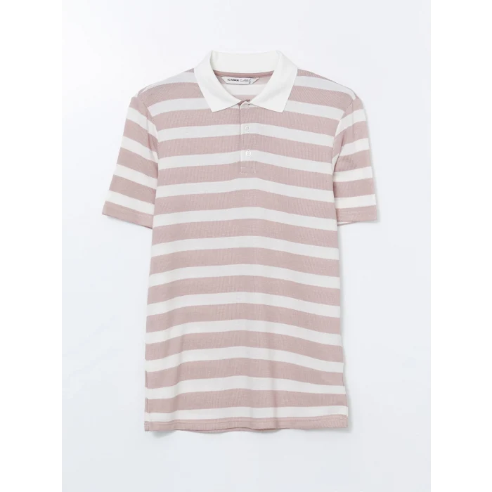 LCWAIKIKI Classic Pembe Polo Yaka Kısa Kollu Çizgili Erkek Tişört