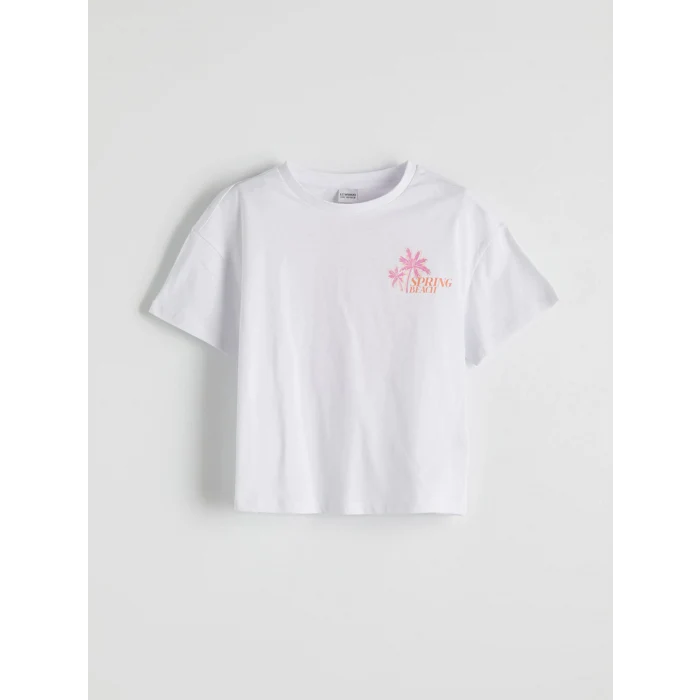 LCW Kids Beyaz Bisiklet Yaka Çiçekli Kız Çocuk Tişört ve Şort