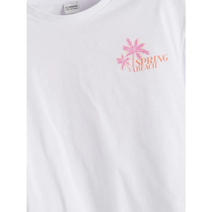 LCW Kids Beyaz Bisiklet Yaka Çiçekli Kız Çocuk Tişört ve Şort