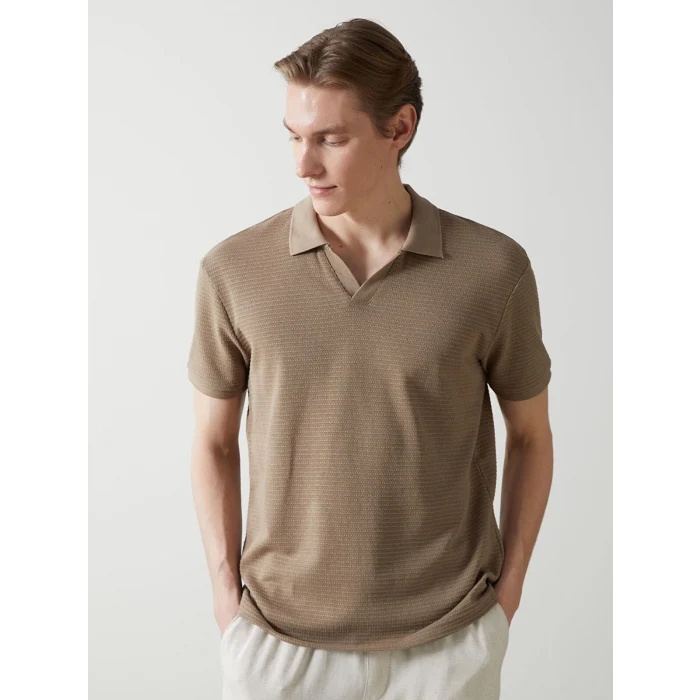 LCW Vision Bej Polo Yaka Kısa Kollu Penye Erkek Tişört