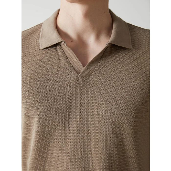 LCW Vision Bej Polo Yaka Kısa Kollu Penye Erkek Tişört