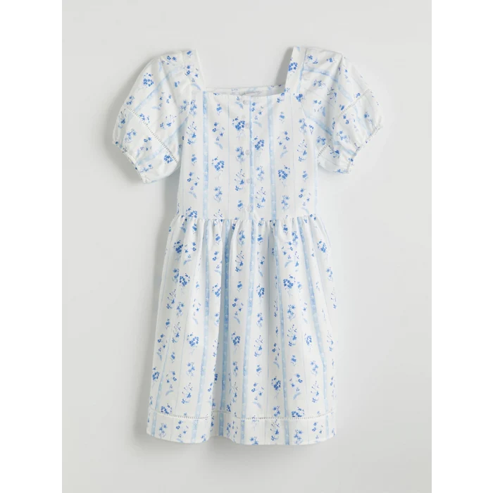 LC WAIKIKI Ekru Çiçekli Dantelli Kız Çocuk Elbise