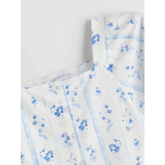 LC WAIKIKI Ekru Çiçekli Dantelli Kız Çocuk Elbise